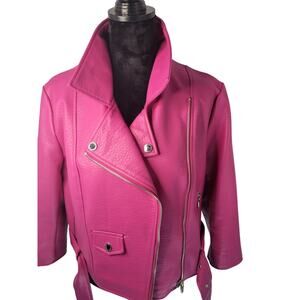 Buffalo David Bitton Hot Pink Faux Leather Moto Jacket - Large